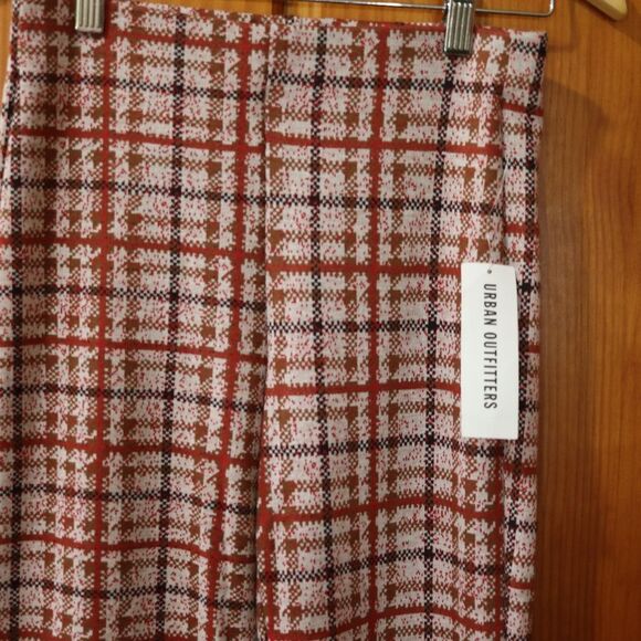 Urban Outfitters Plaid Retro Rose Pink Pull On Flare Pants Fall Bell Bottom NWT - Picture 8 of 13